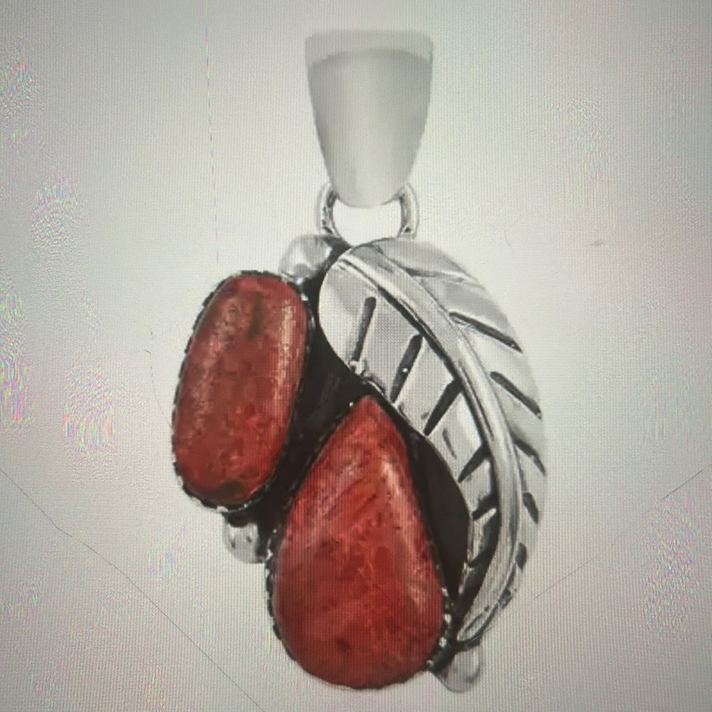 CLOSEOUT Santa Fe Style Plum Coral Pendant in Sterling Silver.  NWT